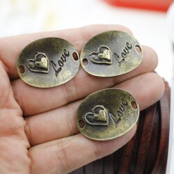 5 Heart Love Connectors Antique Brass
