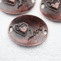 5 Heart Love Connectors Antique Copper