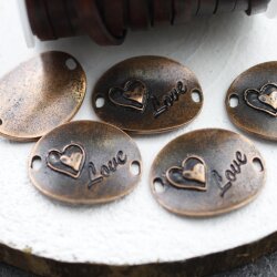 5 Heart Love Connectors Antique Copper