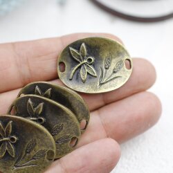 5 Dragonfly Connector, Artisan Charms Antique Brass