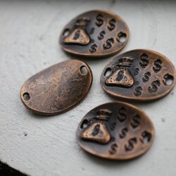 5 Money Bag Connector, Artisan Charms Antique Copper