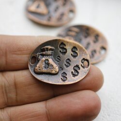 5 Money Bag Connector, Artisan Charms Antique Copper