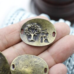 5 Tree of Life Bracelet Connector, Artisan Charms Antique Brass