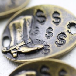 5 Luck Cowboy Boot Bracelet Connector, Artisan Charms Antique Brass