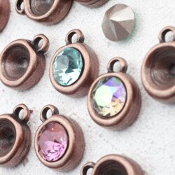 10 Pendant cups for 8 mm Chatons Swarovski Crystals, Antique Copper