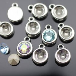 10 Anhänger Fassungen für 8 mm Chatons Swarovski Stein, Rhodium