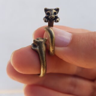 Cat Ring, Adjustable Ring, Antique Brass