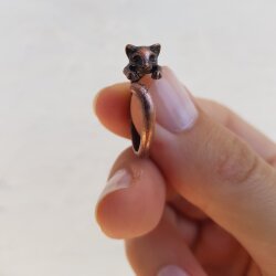 Cat Ring, Adjustable Ring, Antique Copper