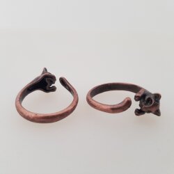 Cat Ring, Adjustable Ring, Antique Copper