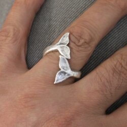 Whale Tail Ring, Antique Silver