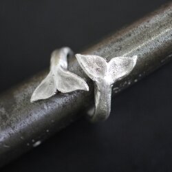 Whale Tail Ring, Antique Silver