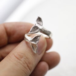 Whale Tail Ring, Antique Silver