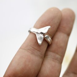 Whale Tail Ring, Antique Silver