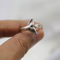 Whale Tail Ring, Antique Silver