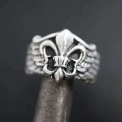 Fleur de Lis Ring, Wing Ring, Boho Silver Ring