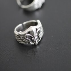 Fleur de Lis Ring, Wing Ring, Boho Silver Ring