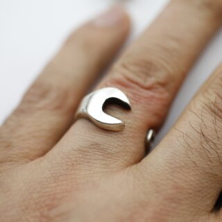 Wrench Ring, Wrap key Ring, Antique Silver