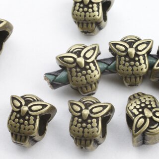 10 Owl Beads, Spacer Beads, Antique Brass