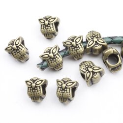 10 Owl Beads, Spacer Beads, Antique Brass