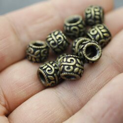 10 Silver Beads, Ornament Beads, Antique Brass