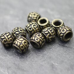 10 Silver Beads, Ornament Beads, Antique Brass