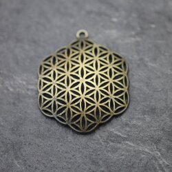 5 Flower of Life Charms Pendants 35 mm, Antique Brass