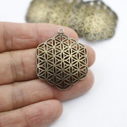 5 Flower of Life Charms Pendants 35 mm, Antique Brass