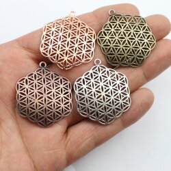 5 Flower of Life Charms Pendants 35 mm, Antique Brass