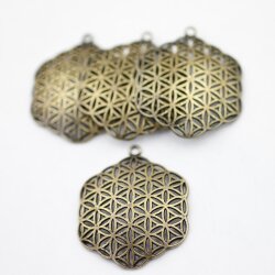 5 Flower of Life Charms Pendants 35 mm, Antique Brass