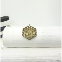 5 Flower of Life Charms Pendants 35 mm, Antique Brass