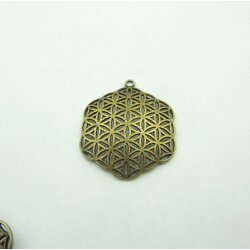 5 Flower of Life Charms Pendants 35 mm, Antique Brass