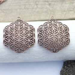 5 Flower of Life Charms Pendants 35 mm, Antique Copper