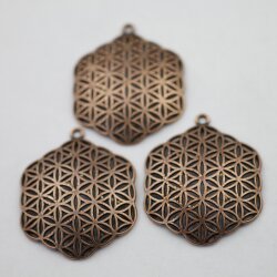 5 Flower of Life Charms Pendants 35 mm, Antique Copper