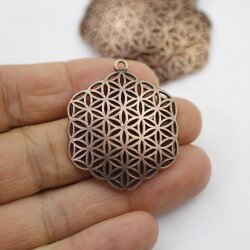 5 Flower of Life Charms Pendants 35 mm, Antique Copper