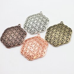 5 Flower of Life Charms Pendants 35 mm, Antique Copper