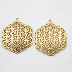 5 Flower of Life Charms Pendants 35 mm, Matte Gold