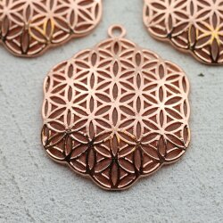 5 Flower of Life Charms Pendants 35 mm, Rose Gold