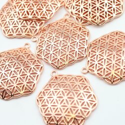 5 Flower of Life Charms Pendants 35 mm, Rose Gold