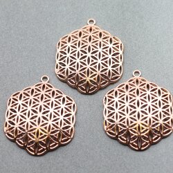 5 Flower of Life Charms Pendants 35 mm, Rose Gold