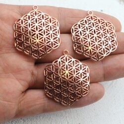 5 Flower of Life Charms Pendants 35 mm, Rose Gold