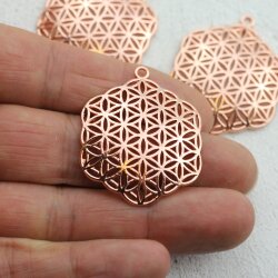 5 Flower of Life Charms Pendants 35 mm, Rose Gold