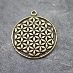 5 Flower of Life Charms Pendants 33 mm Antique Brass