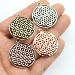 5 Flower of Life Charms Pendants 33 mm Antique Brass