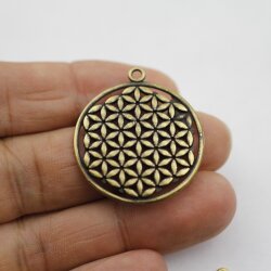 5 Flower of Life Charms Pendants 33 mm Antique Brass