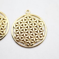 5 Anhänger Blume des Lebens 33 mm Gold