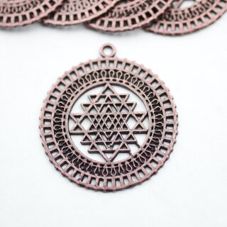 5 Sri Yantra Pendants 36 mm, antique silver