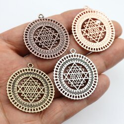 5 Sri Yantra Pendants 36 mm, antique silver