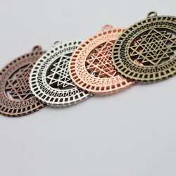 5 Sri Yantra Pendants 36 mm, antique silver