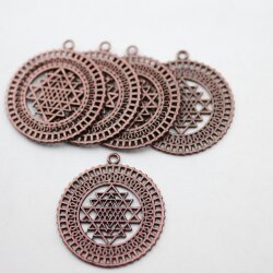 5 Sri Yantra Pendants 36 mm, antique silver