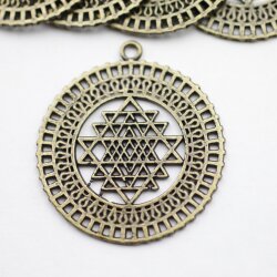 5 Anhänger Shri Yantra 36 mm, altmessing